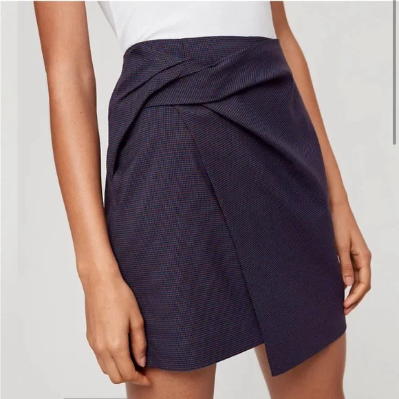 Aritzia Babaton Jethro Blue Plaid Twisted Assymetric Mini Skirt - Picture 1 of 7